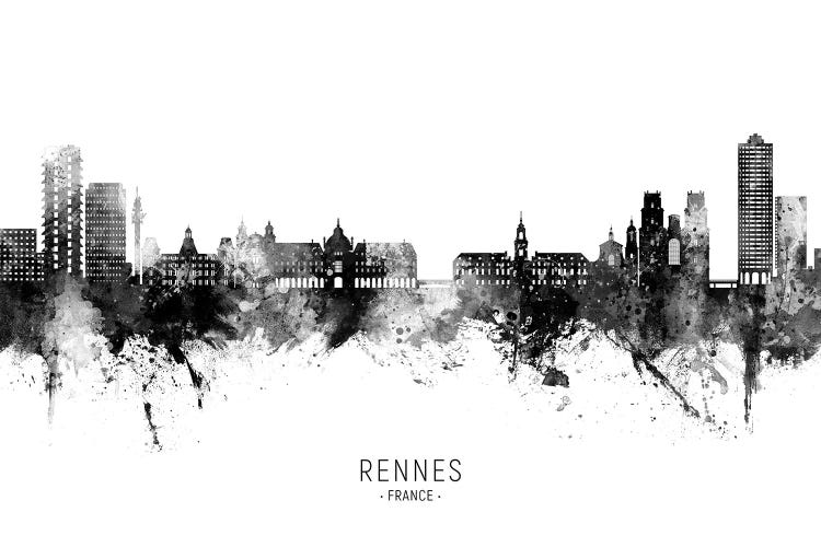 Rennes France Skyline Name Bw