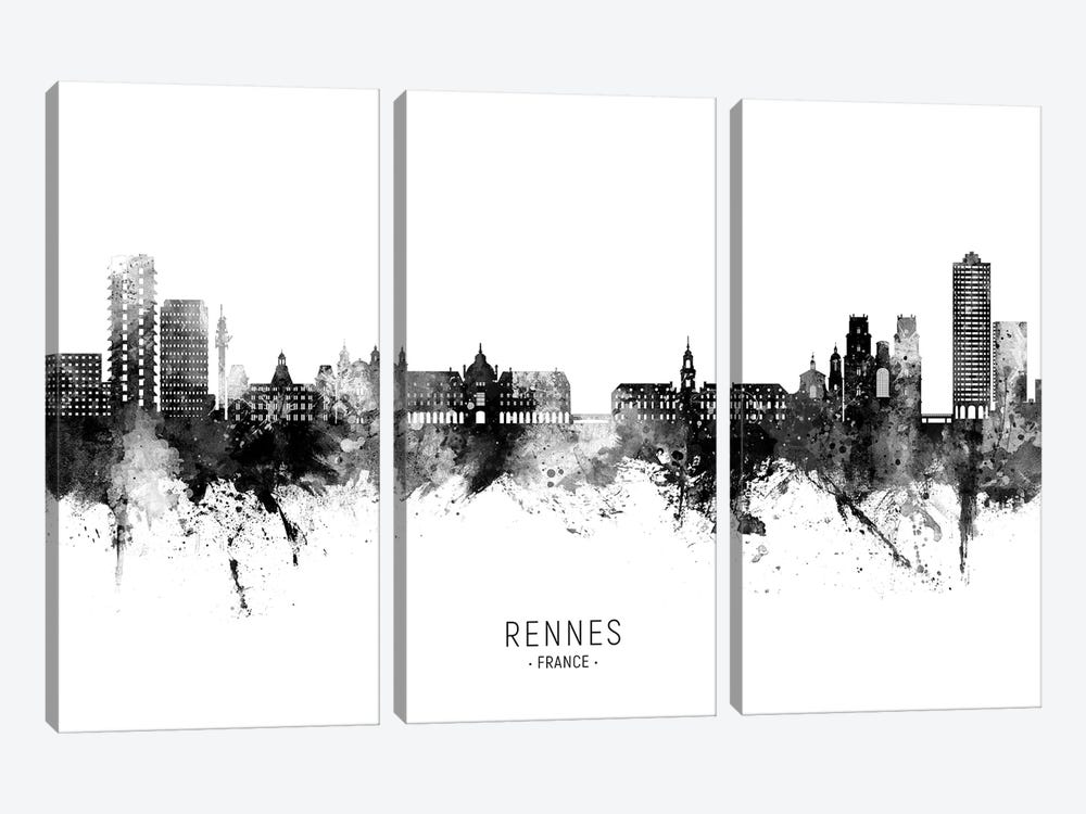 Rennes France Skyline Name Bw by Michael Tompsett 3-piece Art Print