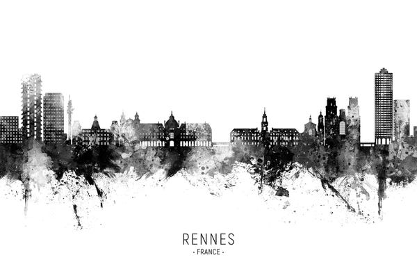 Rennes France Skyline Name Bw