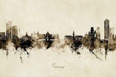 Rennes France Skyline Vintage by Michael Tompsett framed wall art