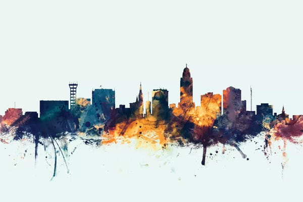 Lincoln: Lincoln, Nebraska, USA On Blue by Michael Tompsett