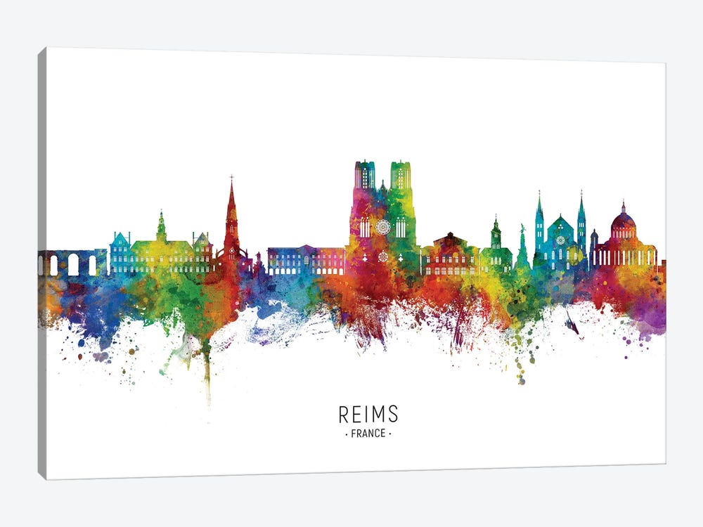 Reims France Skyline City Name by Michael Tompsett 1-piece Canvas Wall Art