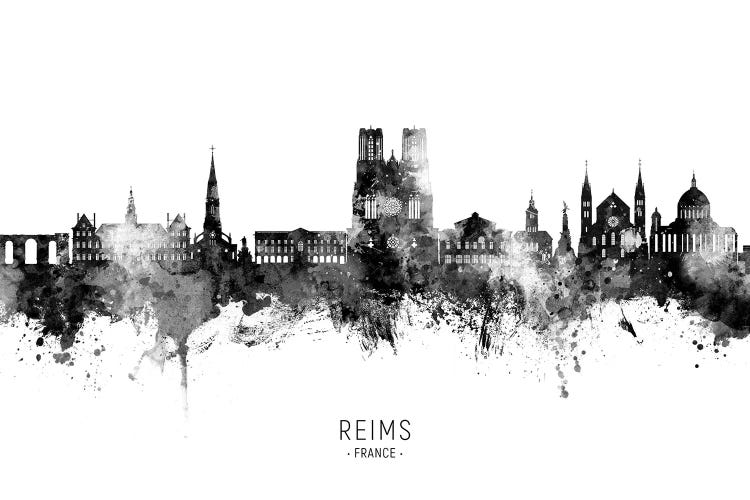 Reims France Skyline Name Bw