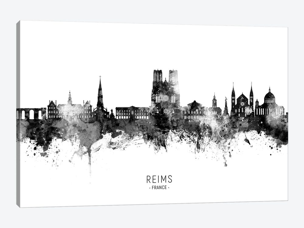 Reims France Skyline Name Bw by Michael Tompsett 1-piece Canvas Art Print