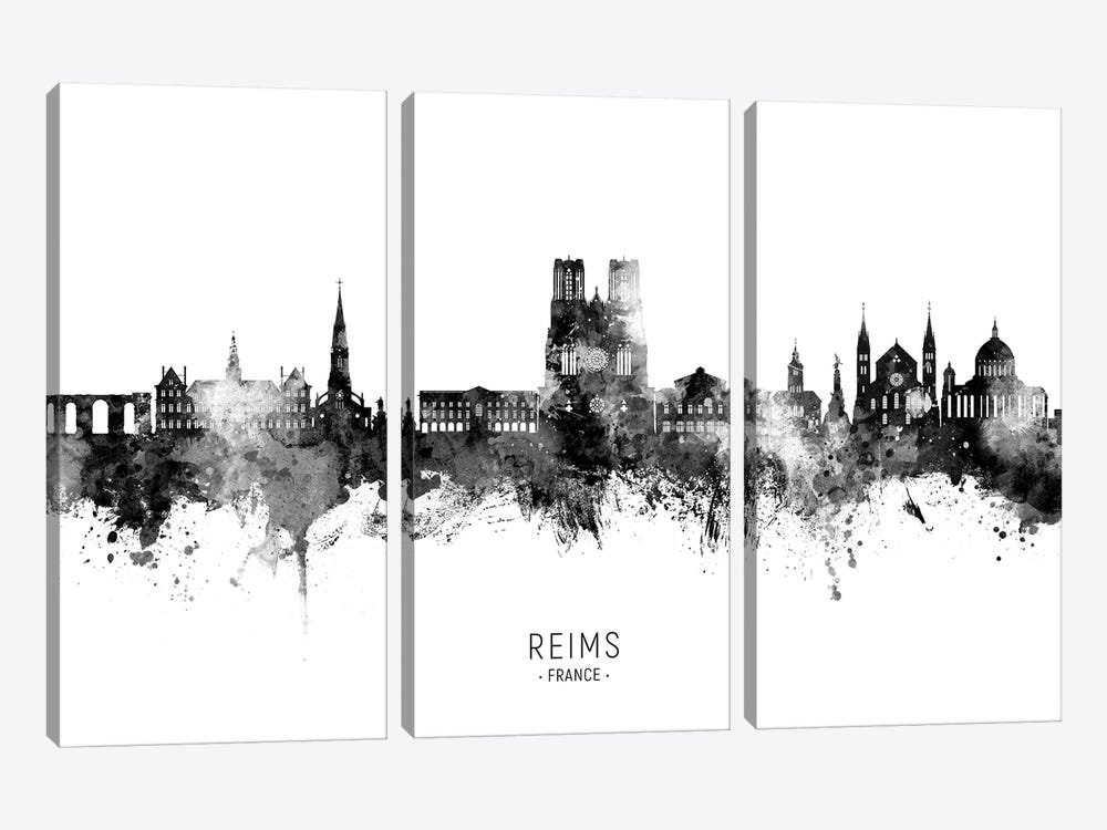 Reims France Skyline Name Bw by Michael Tompsett 3-piece Art Print