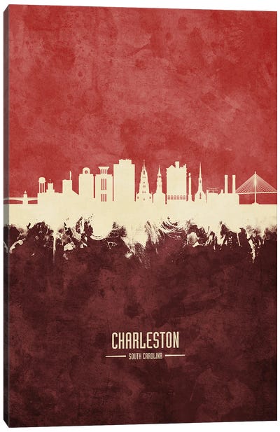 Charleston  Skyline Burgandy Canvas Art Print - South Carolina Art