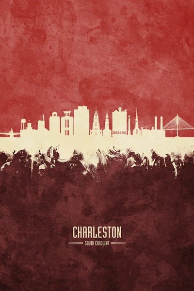 South Carolina: Charleston  Skyline Burgandy by Michael Tompsett
