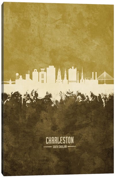 Charleston South Carolina Skyline Ochre Canvas Art Print - Charleston