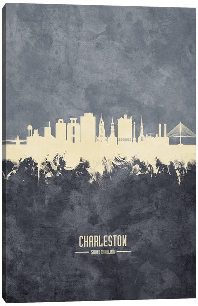 Charleston South Carolina Skyline Grey Canvas Art Print - Charleston