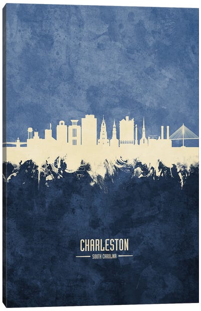Charleston South Carolina Skyline Navy Canvas Art Print - South Carolina Art