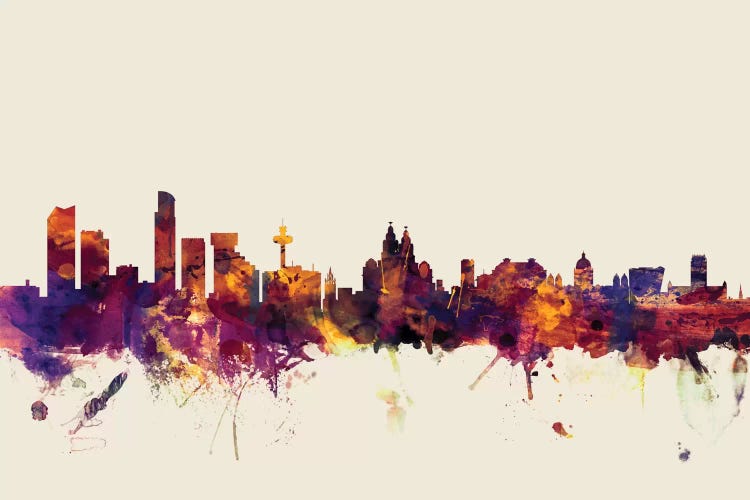 Beige Background Skyline Of Liverpool, England, United Kingdom