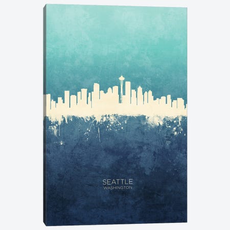 Seattle Washington Skyline Navy Cyan Canvas Print #MTO3170} by Michael Tompsett Canvas Print