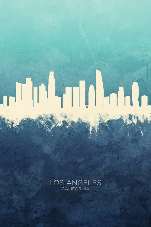 White On Cyan Los Angeles California Skyline