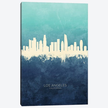 Los Angeles California Skyline Navy Cyan Canvas Print #MTO3171} by Michael Tompsett Canvas Art Print