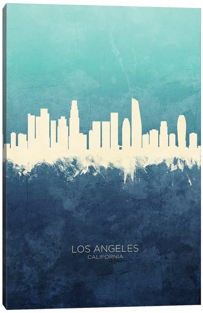 Los Angeles California Skyline Navy Cyan Canvas Art Print - Los Angeles Skylines