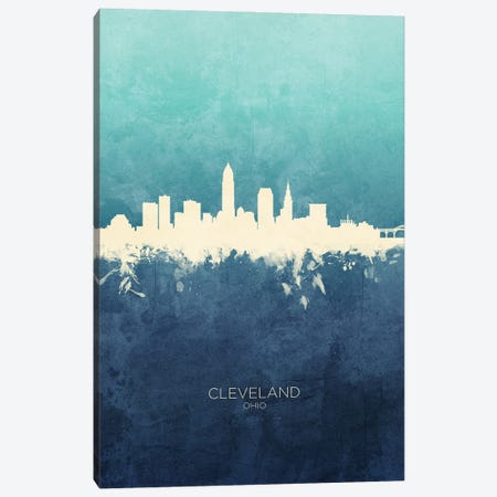 Cleveland Ohio Skyline Navy Cyan Canvas Print #MTO3172} by Michael Tompsett Art Print