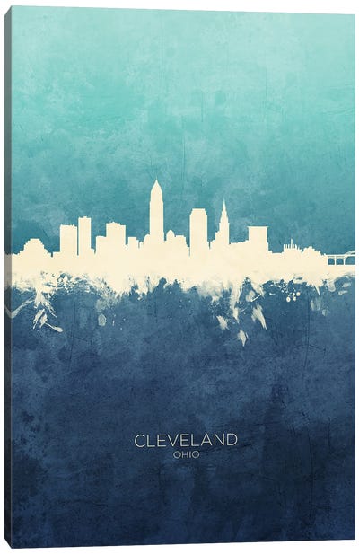 Cleveland Ohio Skyline Navy Cyan Canvas Art Print - Ohio Art