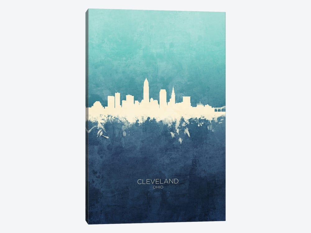Cleveland Ohio Skyline Navy Cyan by Michael Tompsett 1-piece Canvas Art Print