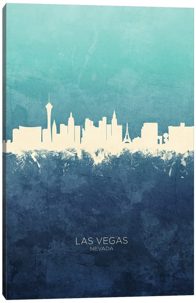 Las Vegas Nevada Skyline Navy Cyan Canvas Art Print - Las Vegas Skylines