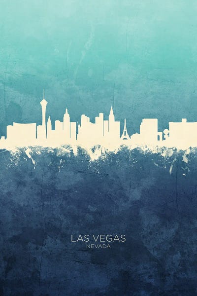 Nevada: Las Vegas Nevada Skyline Navy Cyan by Michael Tompsett