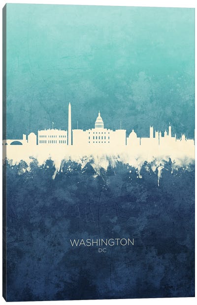Washington DC Skyline Navy Cyan Canvas Art Print - Washington DC Skylines