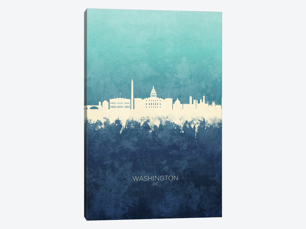Washington DC Skyline Navy Cyan by Michael Tompsett 1-piece Art Print