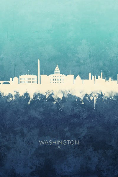 Washington, D.C. Skylines: Washington DC Skyline Navy Cyan by Michael Tompsett