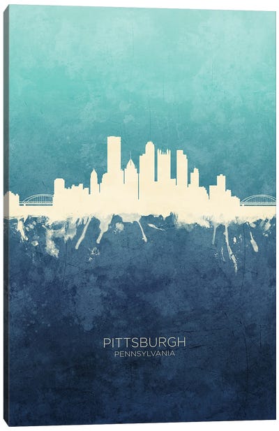 Pittsburgh  Skyline Navy Cyan Canvas Art Print - Pennsylvania Art