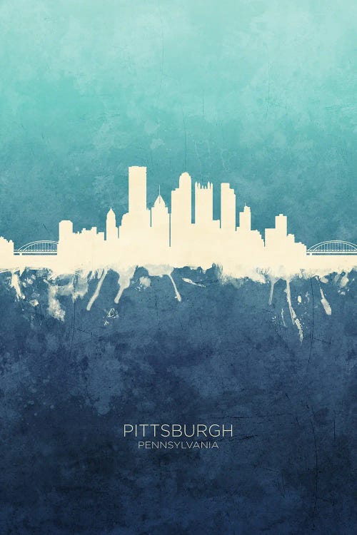 Pittsburgh  Skyline Navy Cyan