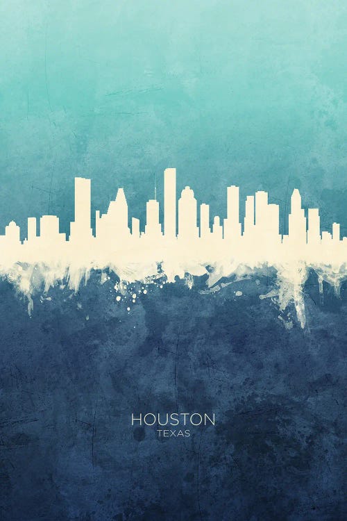 Houston Texas Skyline Navy Cyan