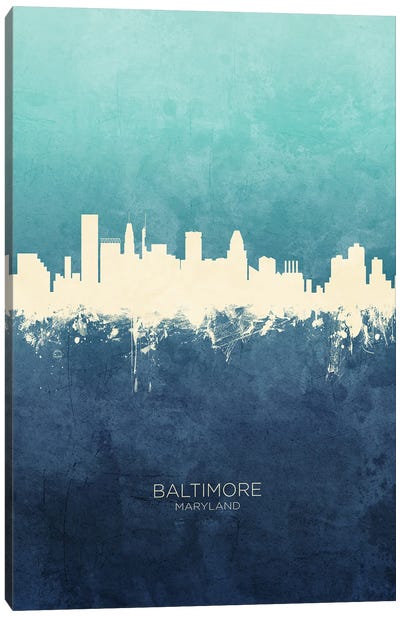 Baltimore Maryland Skyline Navy Cyan Canvas Art Print - Maryland