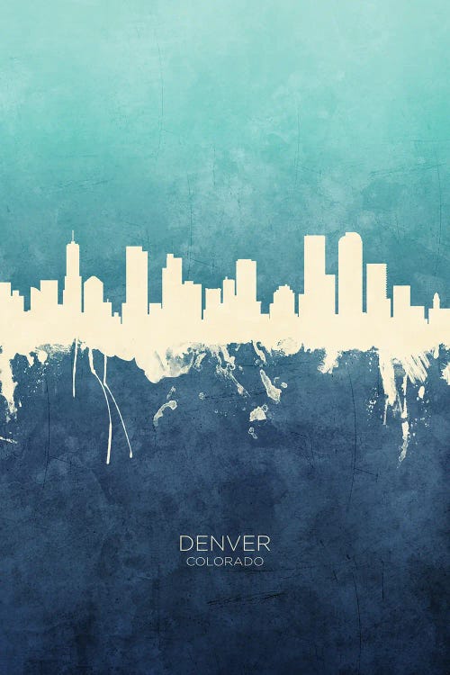 Denver Colorado Skyline Navy Cyan