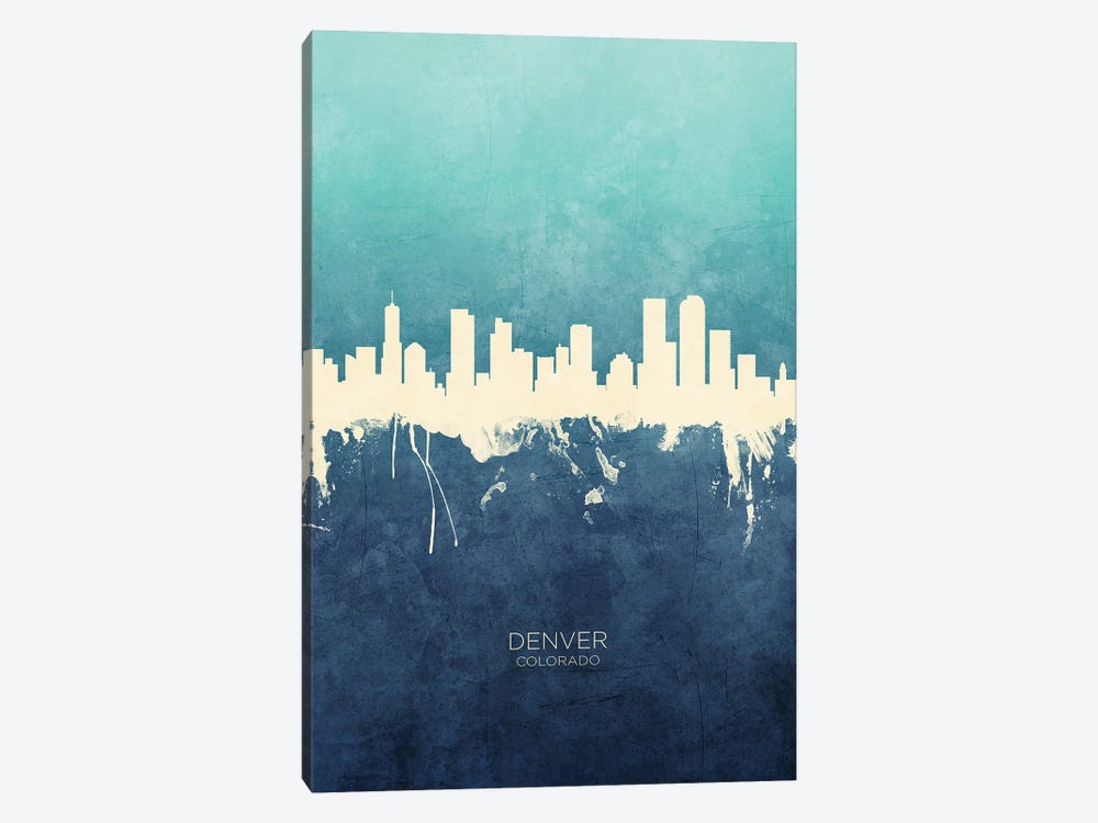 Denver Colorado Skyline Navy Cyan by Michael Tompsett 1-piece Canvas Artwork