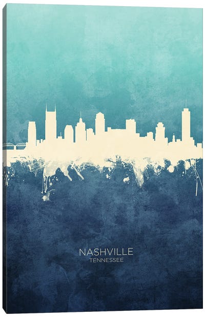 Nashville Tennessee Skyline Navy Cyan Canvas Art Print - Tennessee Art
