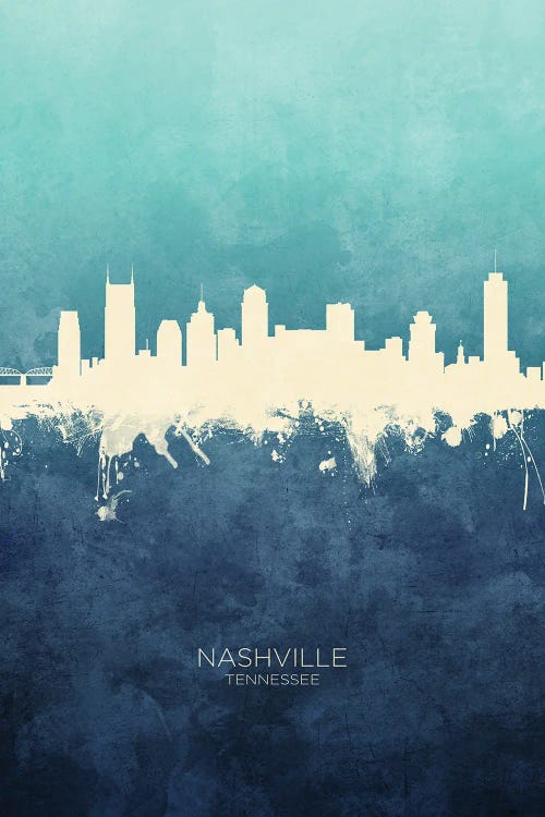 Nashville Tennessee Skyline Navy Cyan