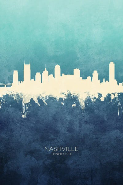 Tennessee: Nashville Tennessee Skyline Navy Cyan by Michael Tompsett
