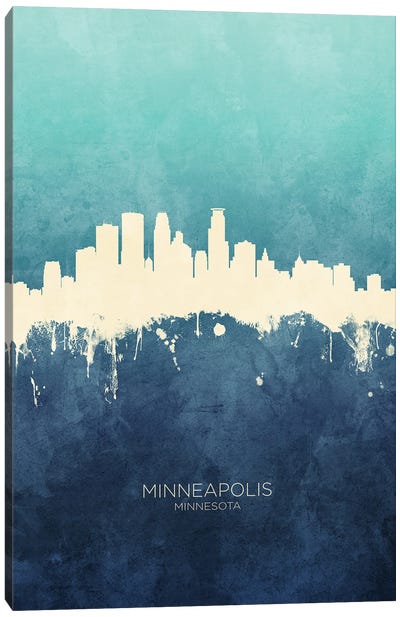 Minneapolis Minnesota Skyline Navy Cyan Canvas Art Print - Minnesota Art