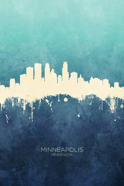 Minnesota: Minneapolis Minnesota Skyline Navy Cyan by Michael Tompsett