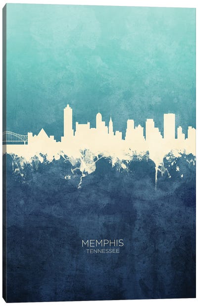 Memphis Tennessee Skyline Navy Cyan Canvas Art Print - Tennessee Art