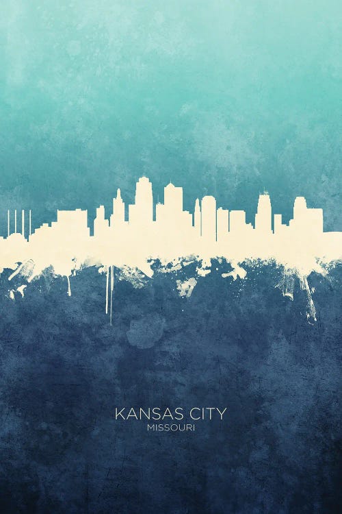 Kansas City Missouri Skyline Navy Cyan by Michael Tompsett wall art