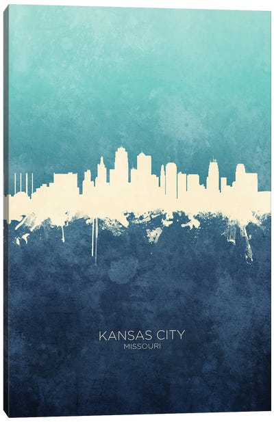Kansas City Missouri Skyline Navy Cyan Canvas Art Print - Kansas City Art