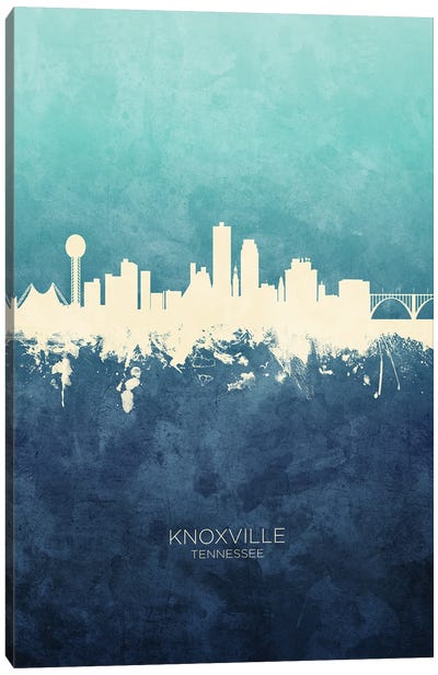Knoxville Tennessee Skyline Navy Cyan Canvas Art Print - Tennessee Art