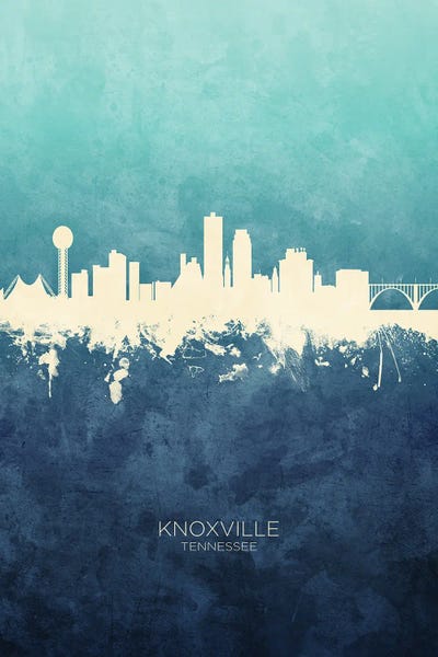 Tennessee: Knoxville Tennessee Skyline Navy Cyan by Michael Tompsett