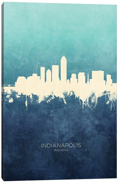 Indianapolis Indiana Skyline Navy Cyan Canvas Art Print - Indiana Art