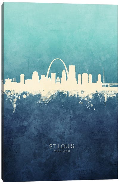 St Louis Missouri Skyline Navy Cyan Canvas Art Print - St. Louis Skylines