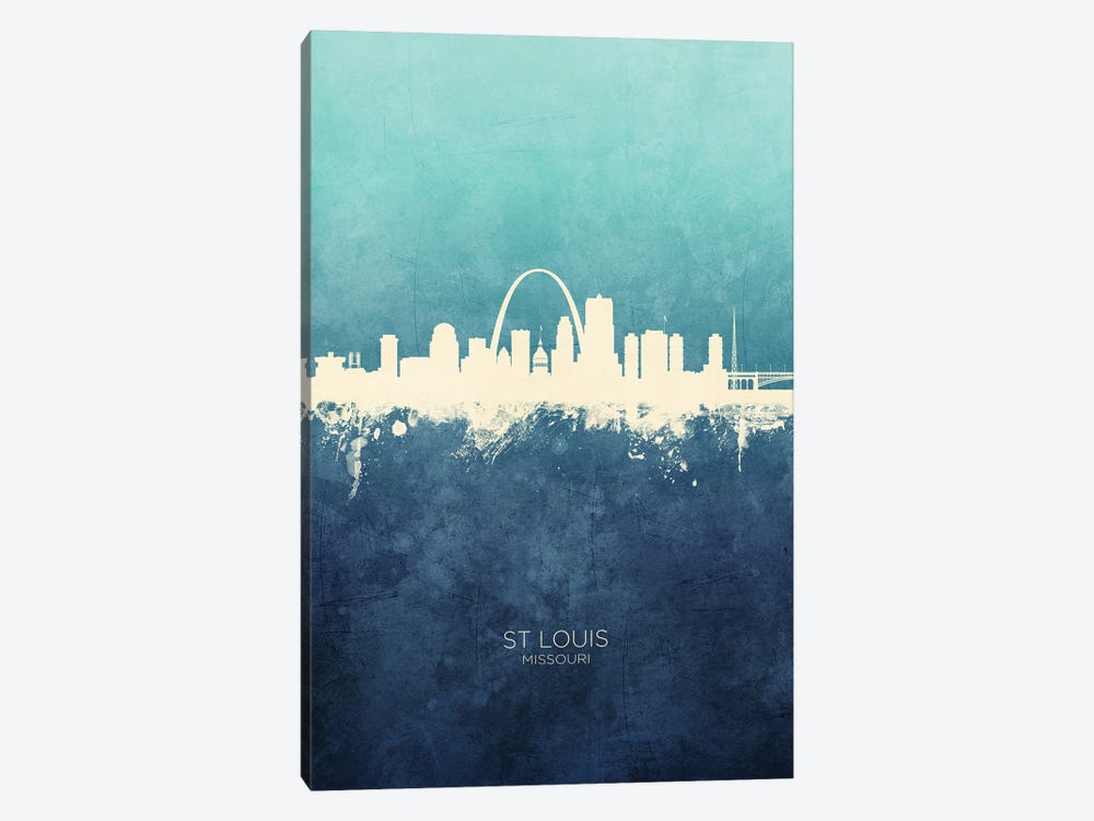 St Louis Missouri Skyline Navy Cyan by Michael Tompsett 1-piece Art Print