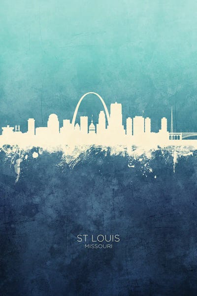 Missouri: St Louis Missouri Skyline Navy Cyan by Michael Tompsett