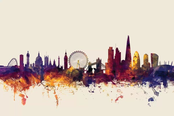 London Skylines: Beige Background Skyline Of London, England, United Kingdom I by Michael Tompsett
