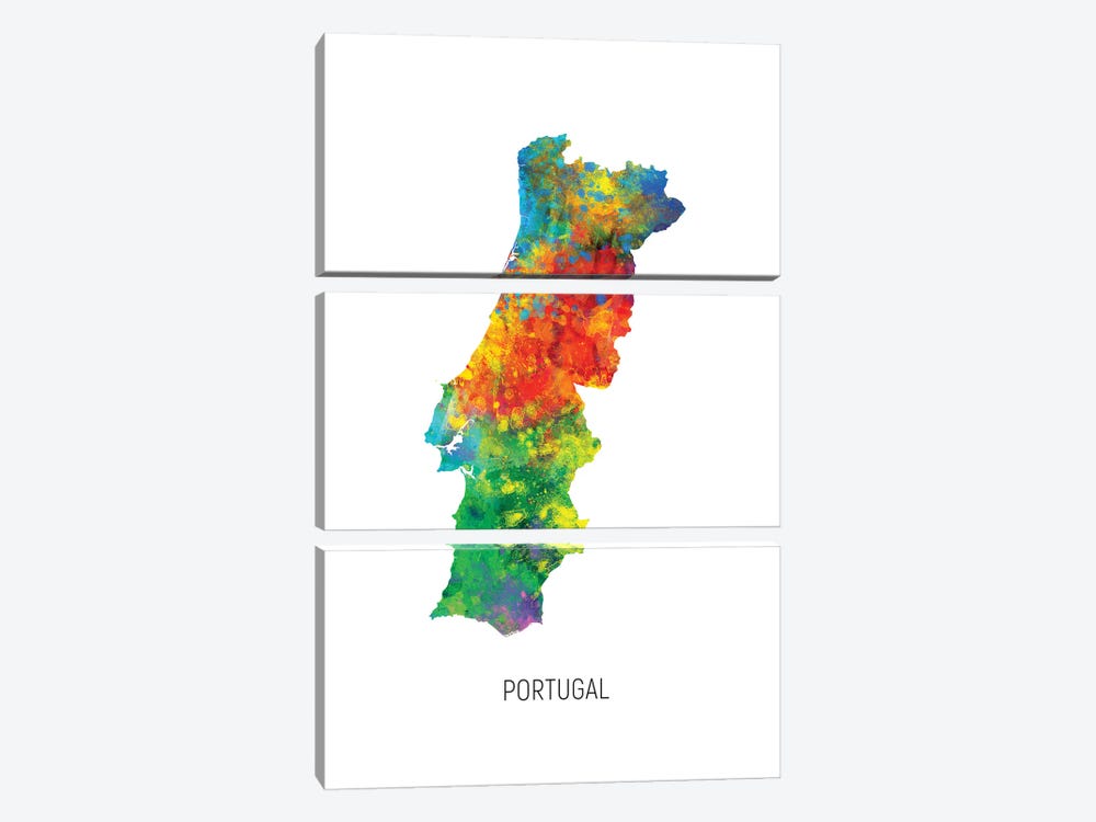 Portugal Map by Michael Tompsett 3-piece Canvas Art