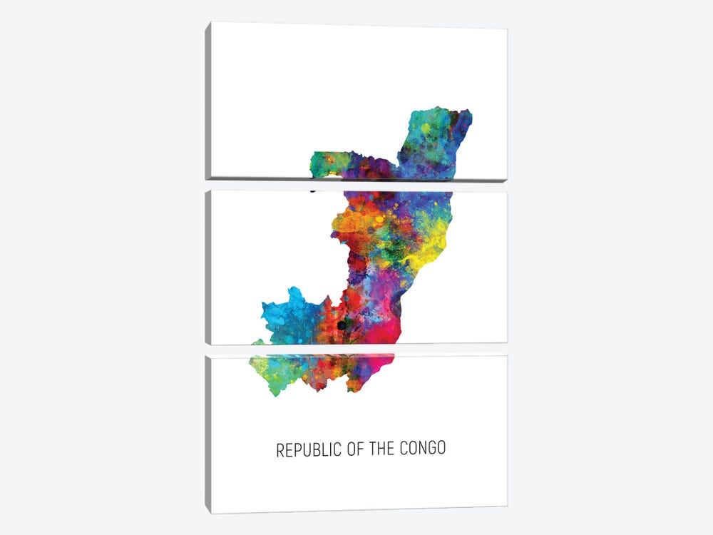 Republic Of The Congo Map by Michael Tompsett 3-piece Canvas Artwork